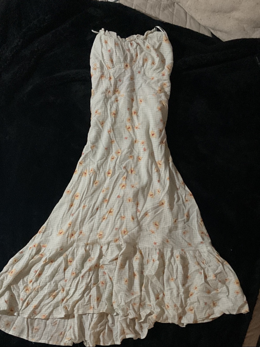 Francesca's Collections Strapless Cream Dress with Orange Floral Print
